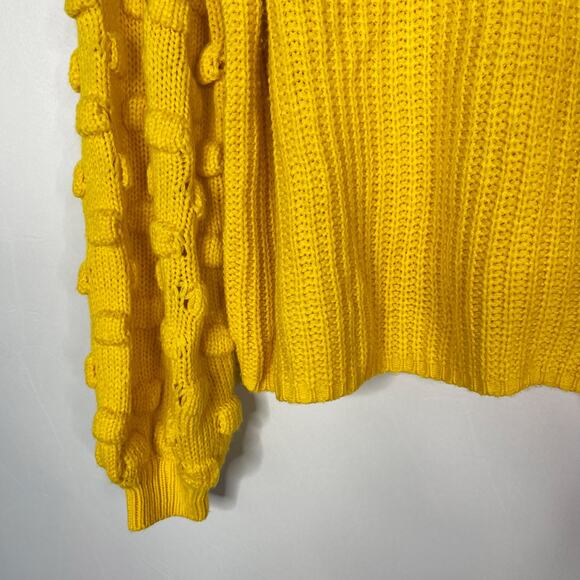 &merci Womens Small S Yellow Textured Chunky Knit Sweater Crew Neck Oversized - Picture 8 of 8